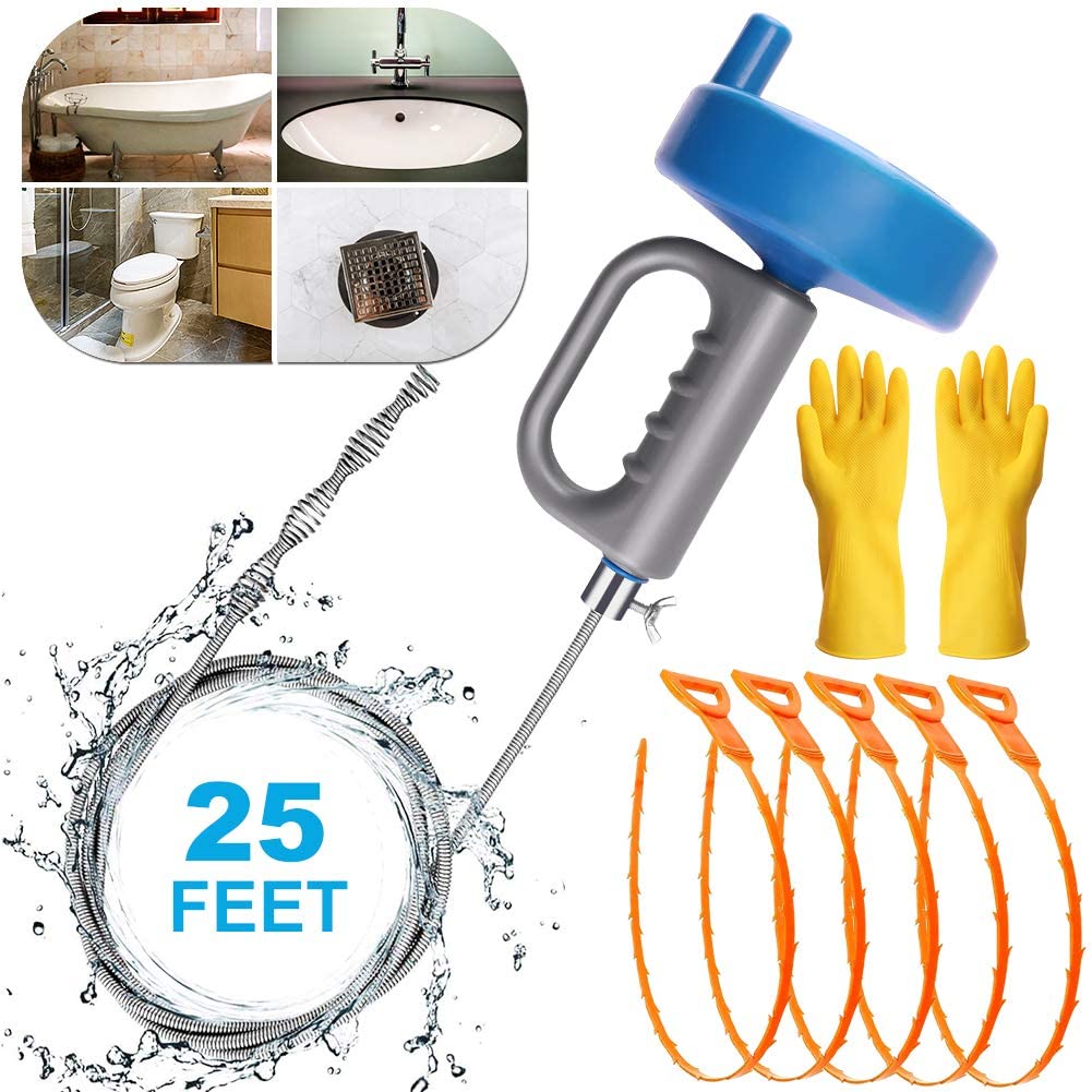 5 Meter Drain Auger Clog Remover Plumbing Pipe Unblocker Cleaner with Gloves by SK Depot Drain Snake Plumbing Snake Sewer/Bathtub Drain/Kitchen Sink Cleaner